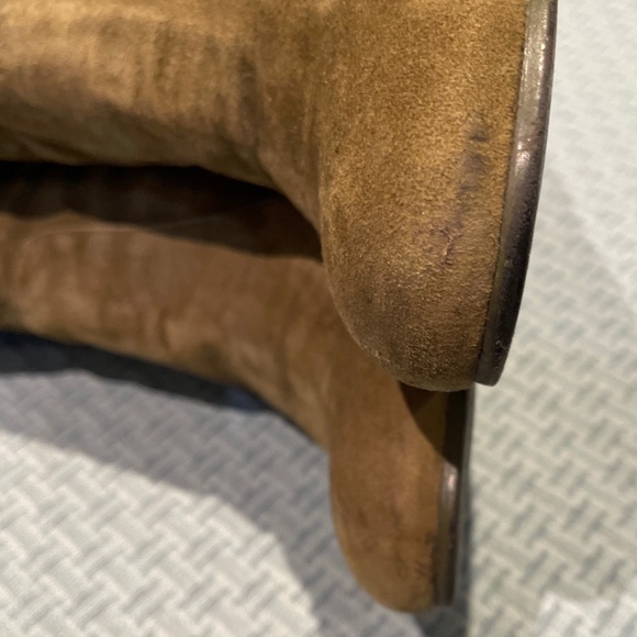 Vintage BCBG Mid-Calf Green Suede Wedge Boots With Zipper - Picture 12 of 15